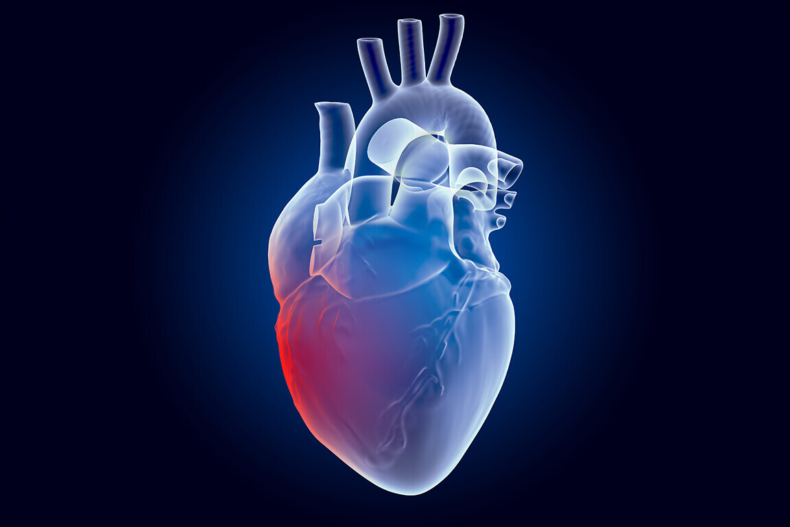 Pain in Heart concept. Ghost light effect, x-ray hologram. 3D re