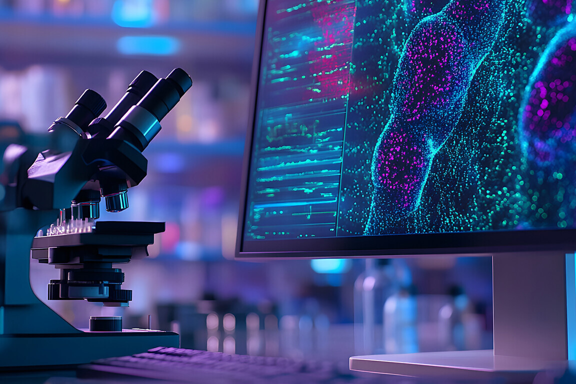 Advanced Lab Setup with Microscope and Digital Data Display