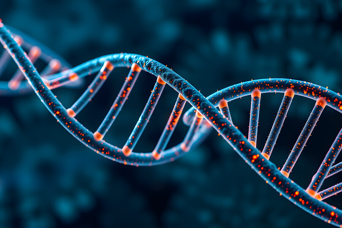 Artifical Intelligence generated DNA molecule. Chemical structure of DNA. Chemisty and biology science education concept. AI generated image