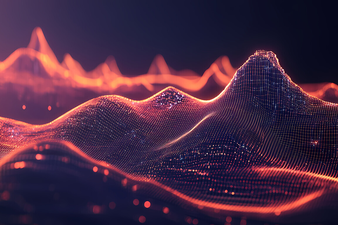 Futuristic digital geology terrain, digital data telemetry and e