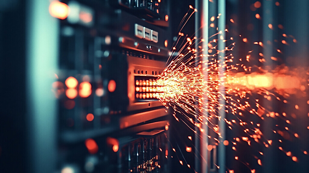 Server rack emitting sparks in data center: a visual representation of system failure