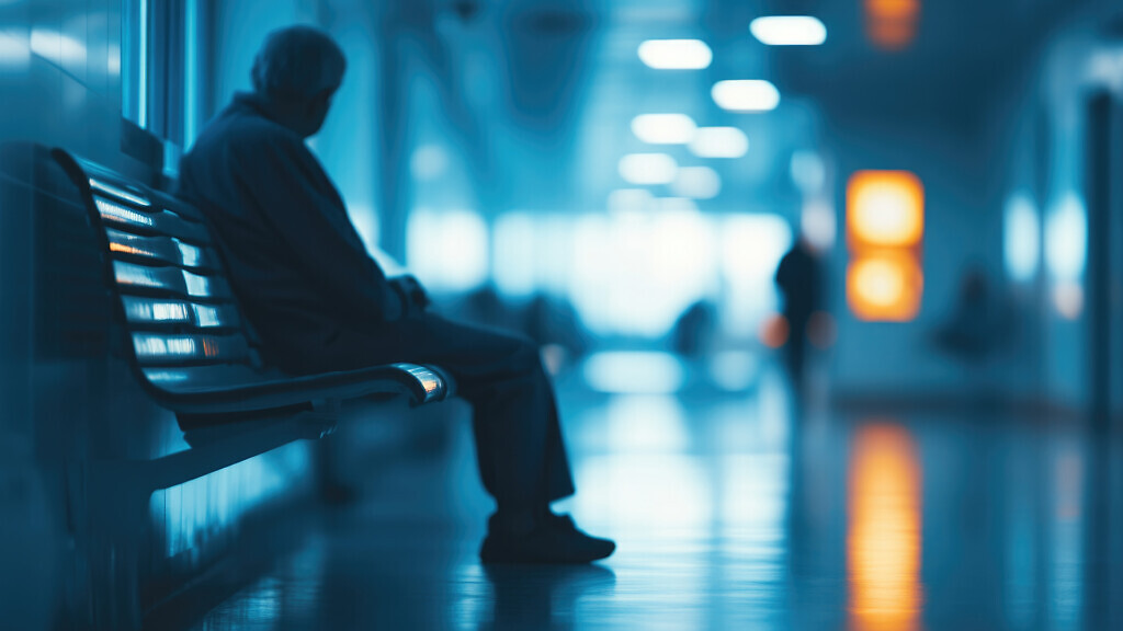 Patients waiting for diagnosis in hospital background.