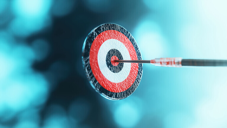Precision targeted therapy concept illustrated by dart hitting bullseye of target. Personalized medicine approach in, cancer treatment. Molecular drug delivery system. Modern healthcare innovation.