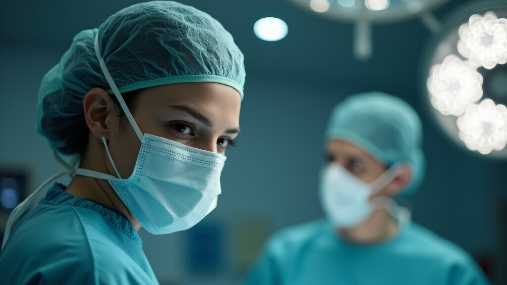 Focused surgeon with mask in operating room
