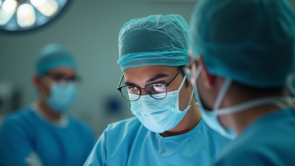 Focused surgeon with mask in operating room