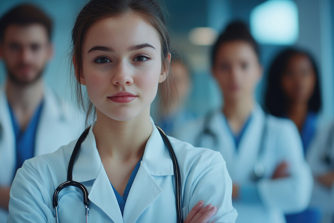 Young Female Doctor in Medical Scrubs