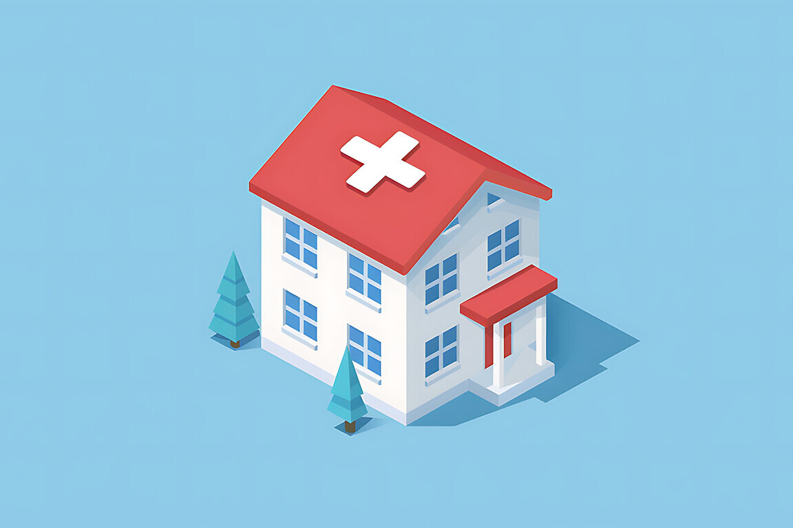 Hospital Building Isometric Flat Icon 3D Vector Image