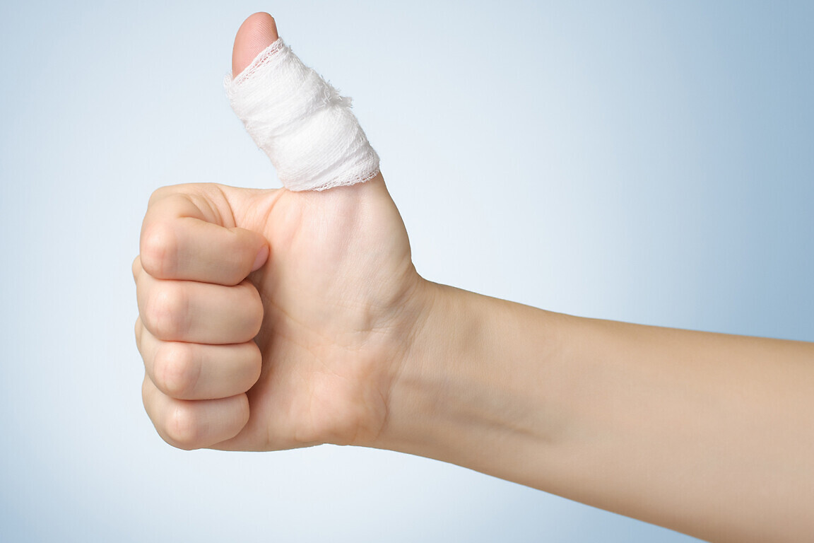 Injured finger with bandage