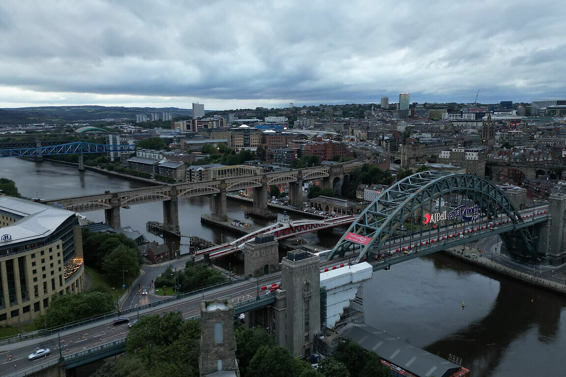 View of Newcastle upon Tyne featuring the iconic Tyne Bridge.