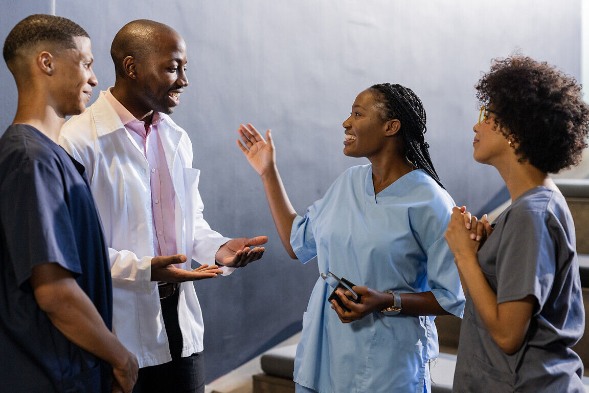 Discussing patient care.