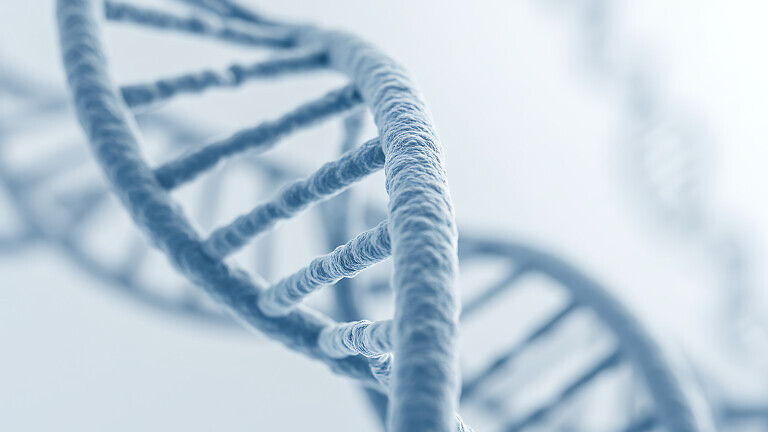 DNA Double Helix: A Serene Blue Scientific Illustration