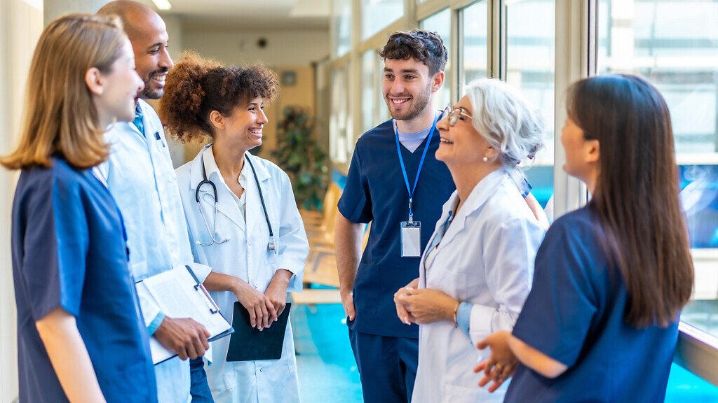 Discussing patient care.