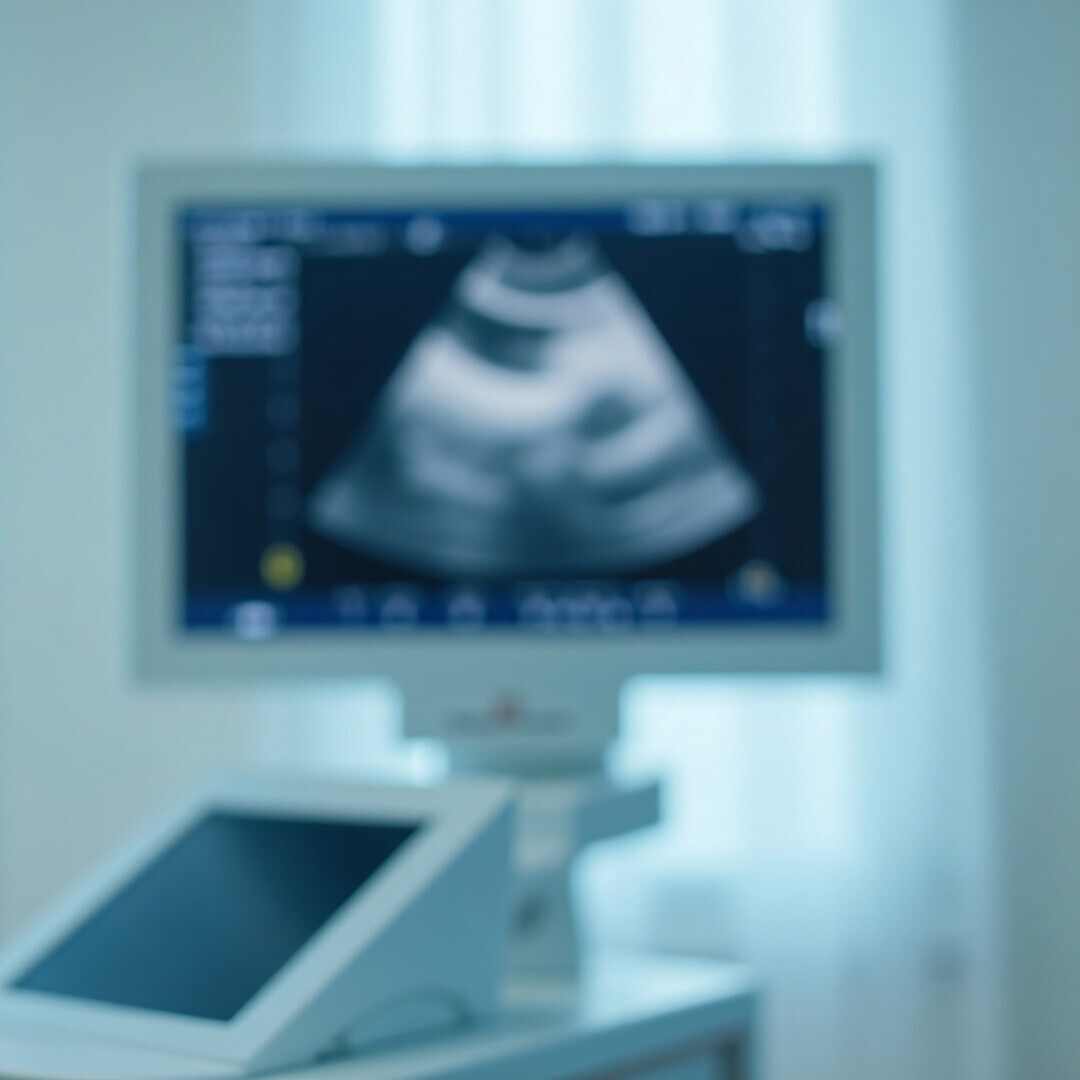 Blurred Ultrasound Monitor in Hospital Room