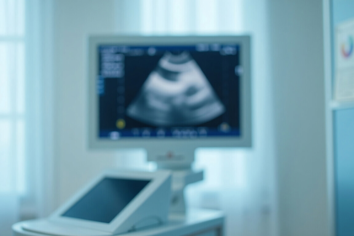 Blurred Ultrasound Monitor in Hospital Room