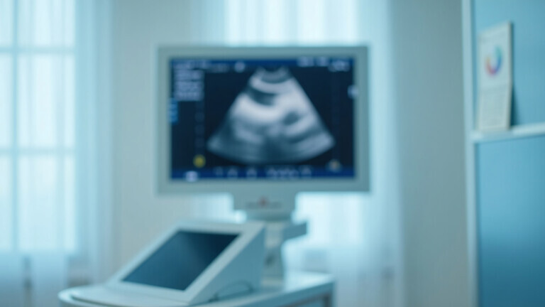 Blurred Ultrasound Monitor in Hospital Room