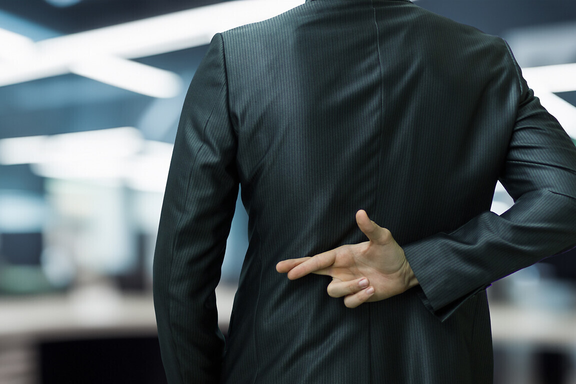 Sign of deceitful intentions in the office setting.