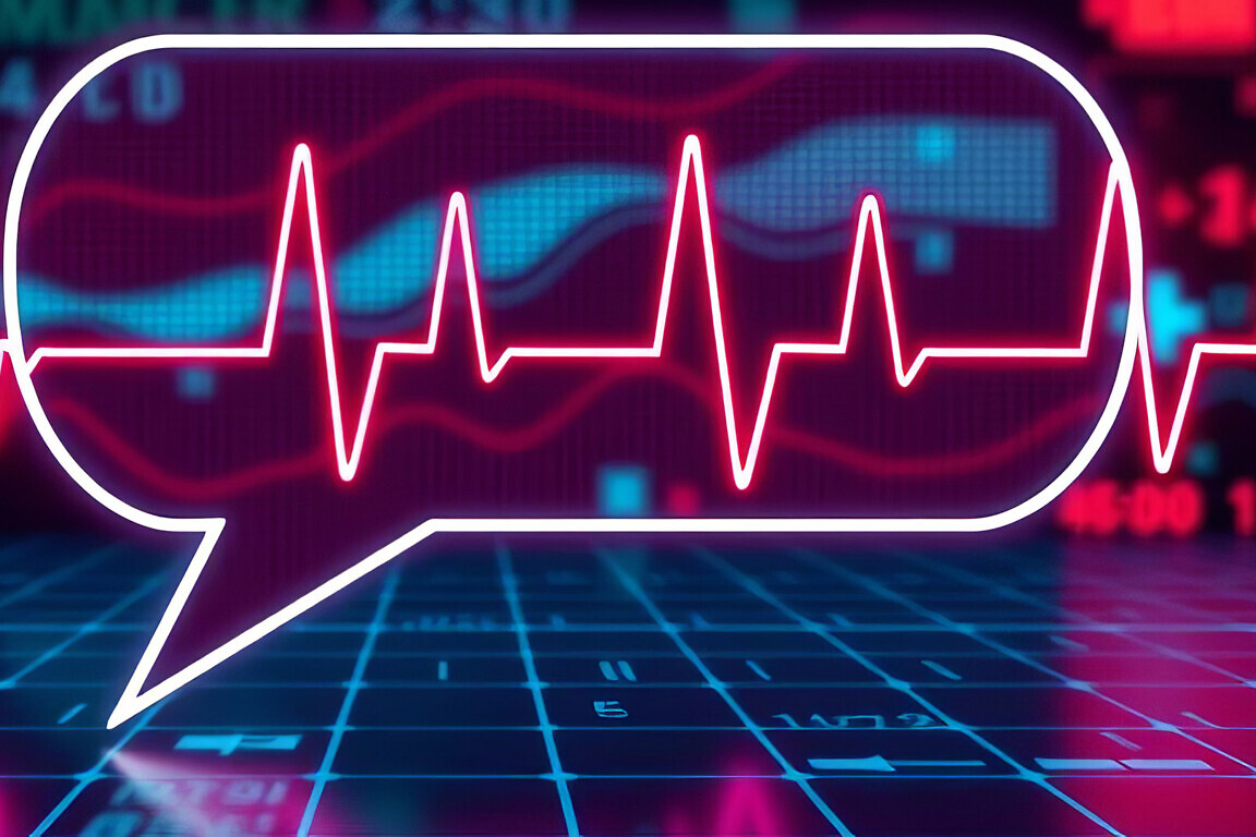 Abstract medical cross with pulse wave forming a speech bubble,