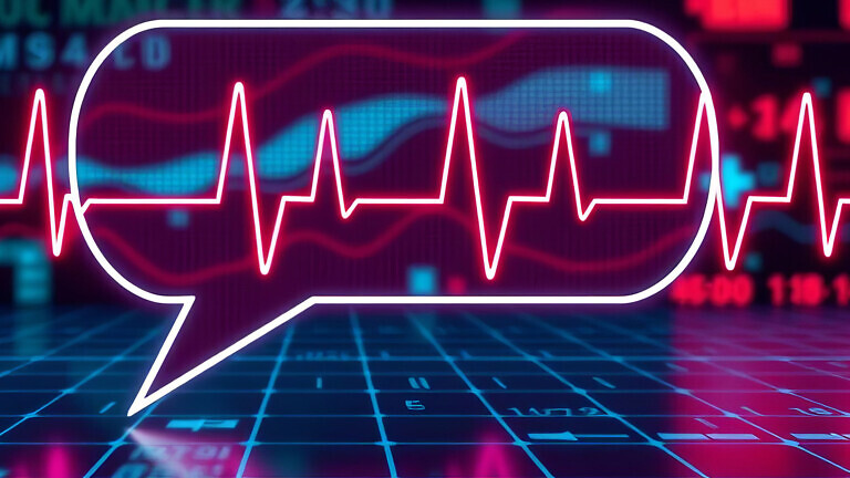 Abstract medical cross with pulse wave forming a speech bubble,