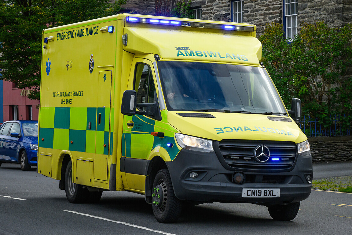 Welsh Ambulance Services NHS Trust vehicle responding with blue