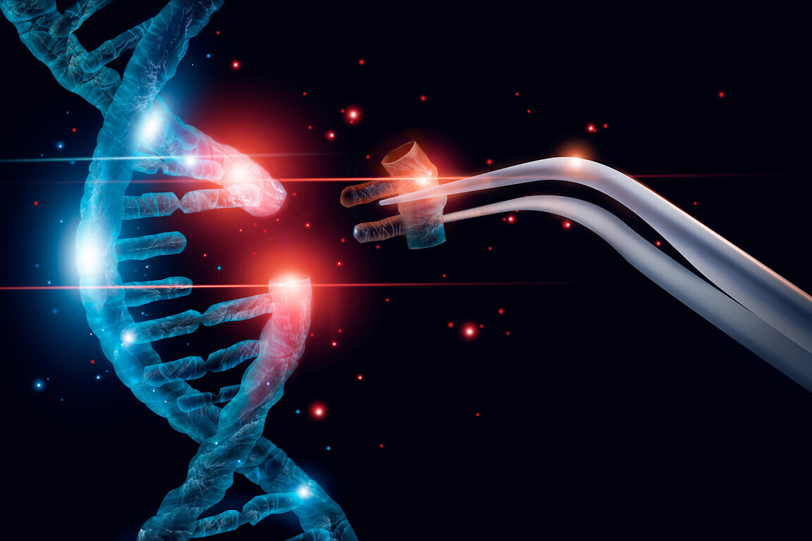 Abstract luminous DNA molecule. Genetic and gene manipulation concept. Cut of replacing part of a DNA molecule. Medicine. Innovative in science. Medical science and biotechnology.