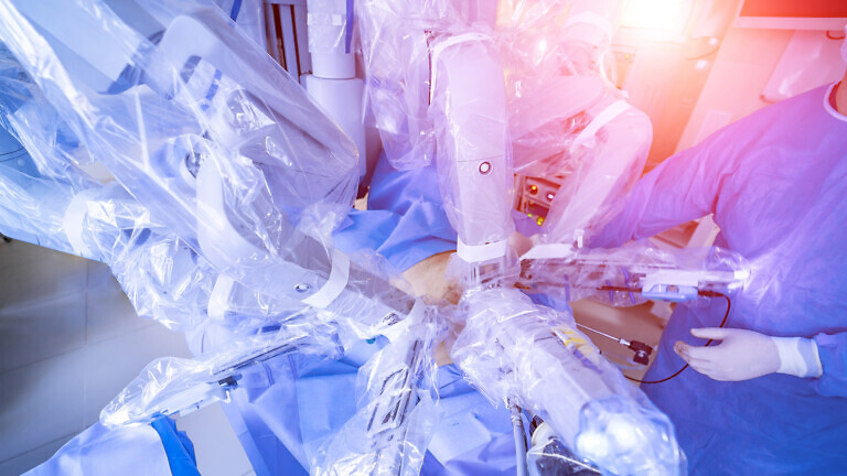 High tech surgery robot used for operating in minimally invasive surgery. Medicine of future.