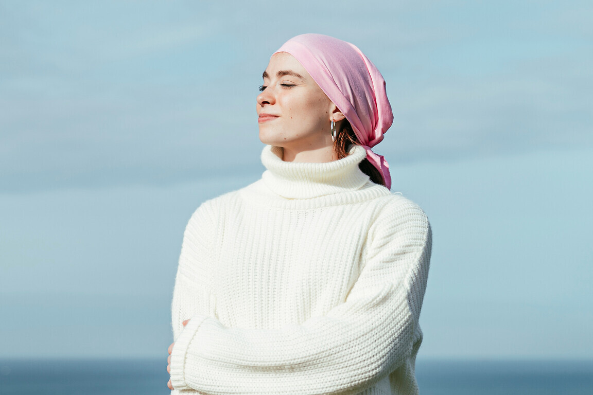 Portrait of young woman with cancer
