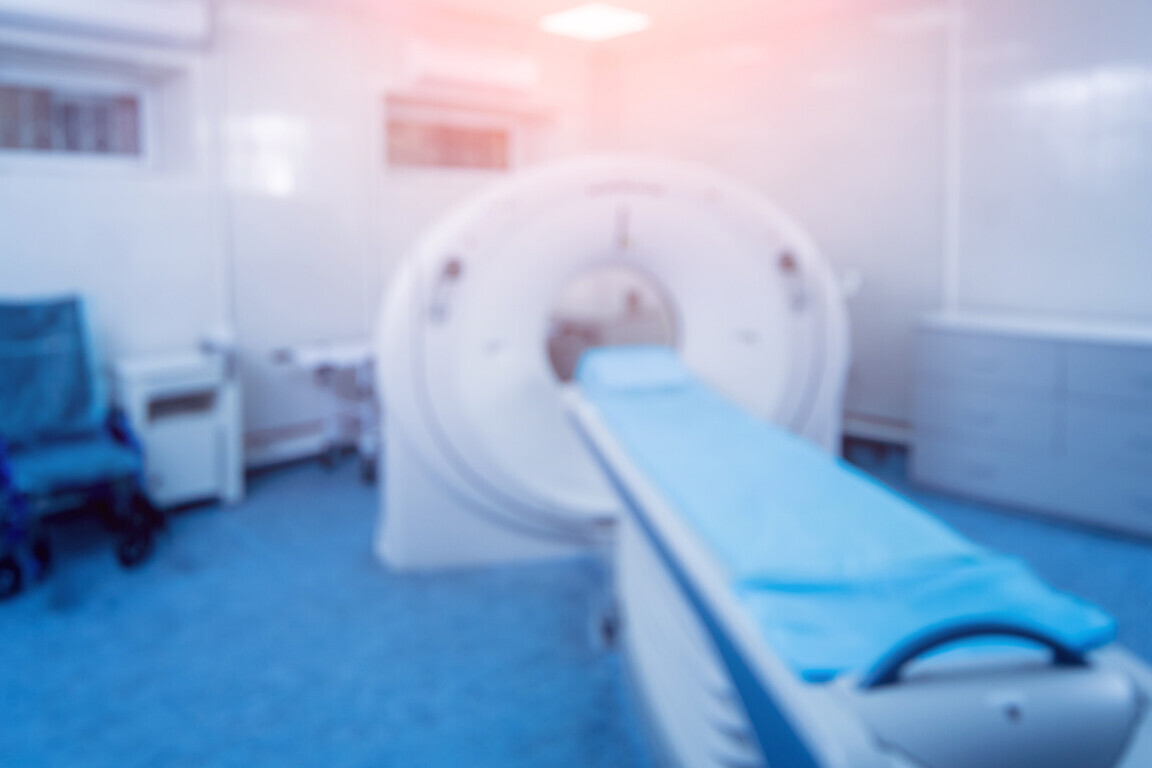 Blurred background of computer tomography diagnostics in modern medical center