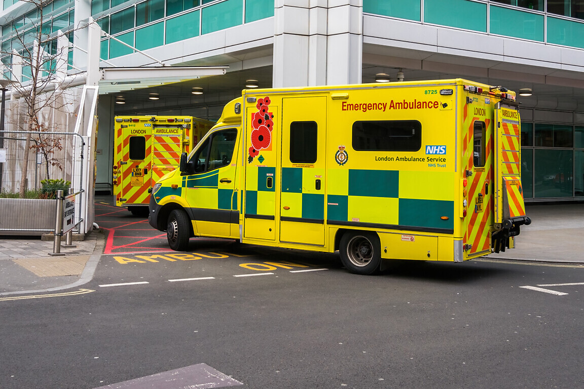 NHS ambulance arrives at UCL hospital