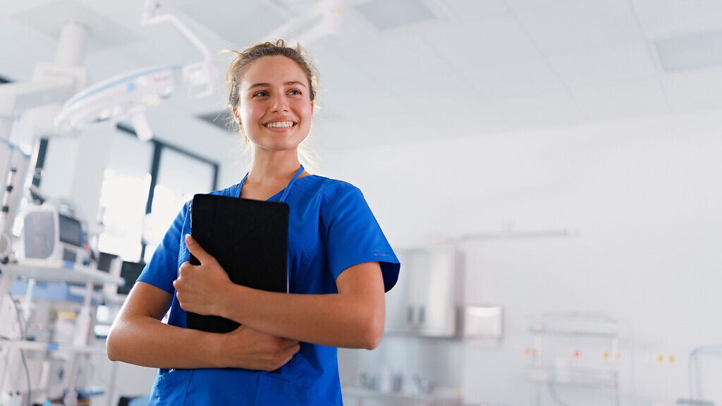 Portrait of young nurse in a surgical department.