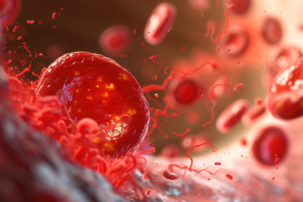formation of a blood clot in a vessel, highlighting platelet aggregation and thrombus structure