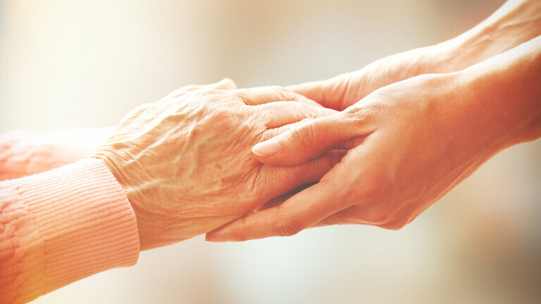 Helping hands, care for the elderly concept