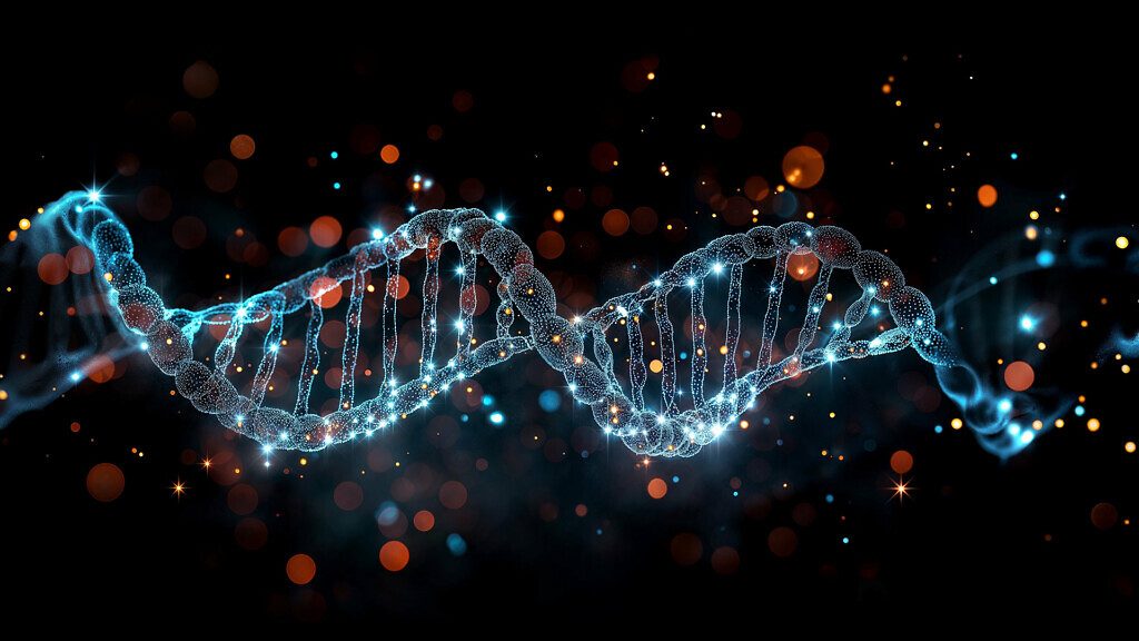 DNA sequence closeup isolated on black background as graphical element for genetic scientific experiment or mapping sequencing, relations ship DNA tests and chronic and cancer disease cure discovery