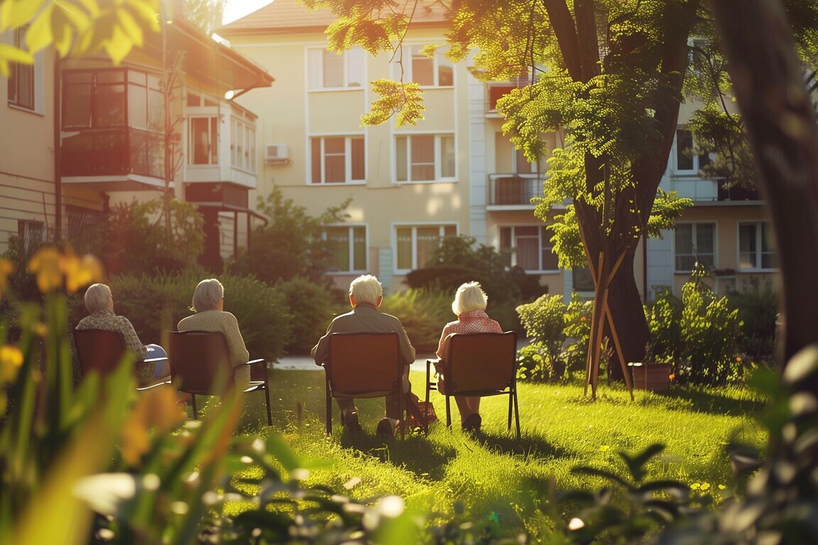 happy senior people in care home