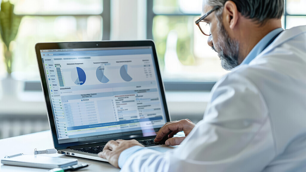 Doctor Using Spreadsheet For Billing Codes On Desktop