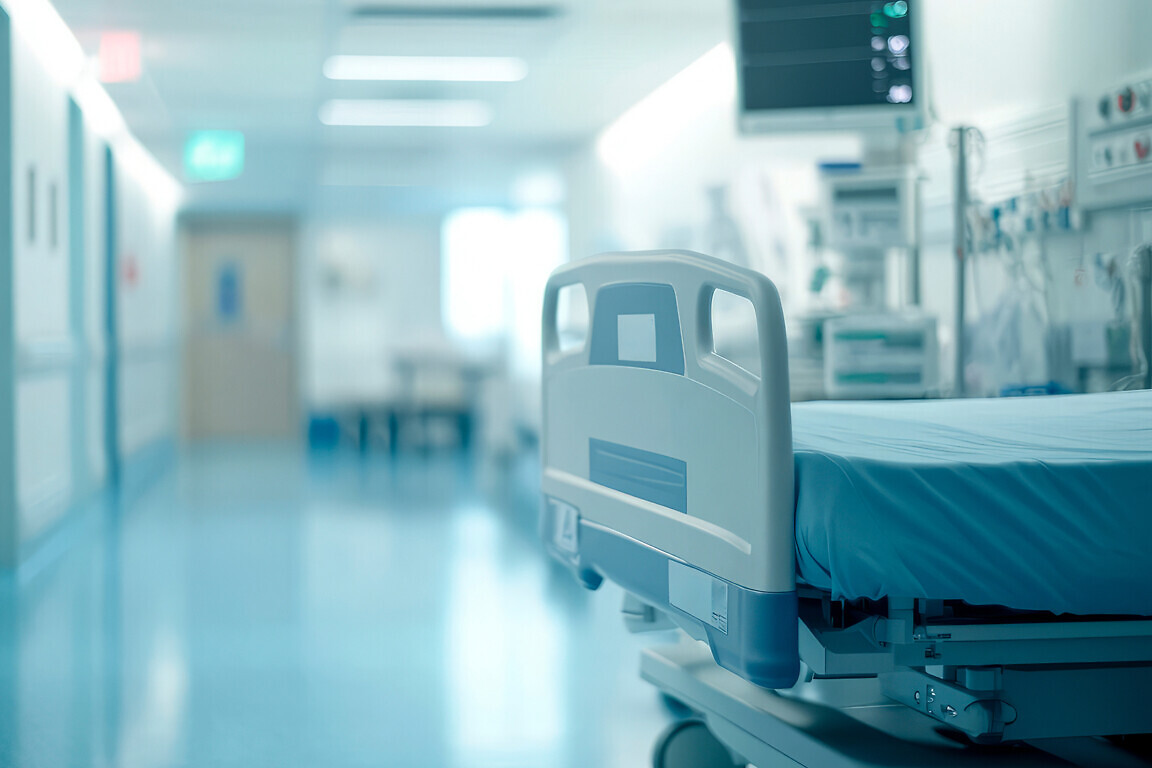 Empty hospital bed in a modern medical facility