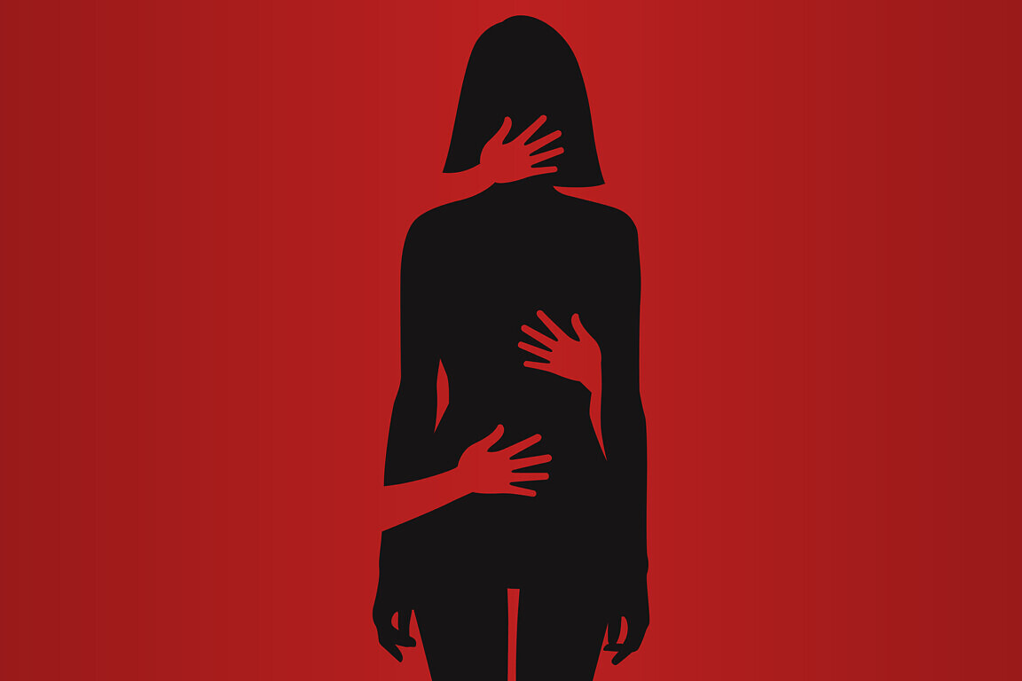 Silhouette of woman, harassment vector illustration.