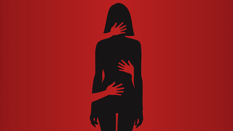 Silhouette of woman, harassment vector illustration.