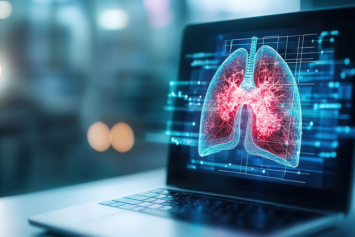 Advanced AI technology detecting cancer in lung imagery, modern healthcare innovation, lung cancer, diagnosis through artificial intelligence