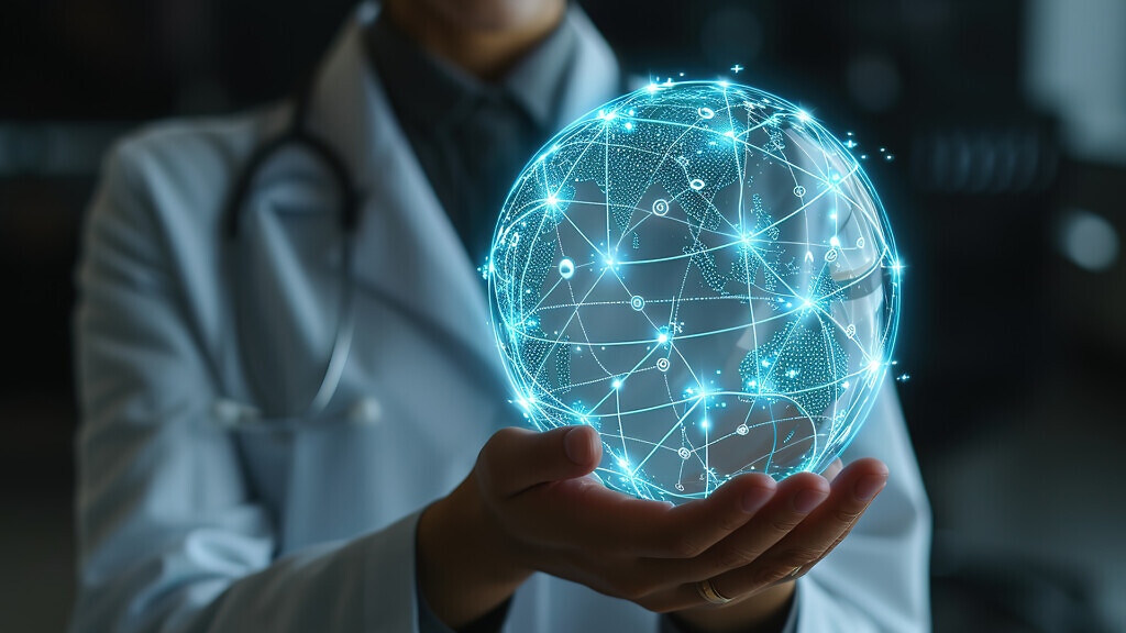 Doctor with virtual globe healthcare network connection concept