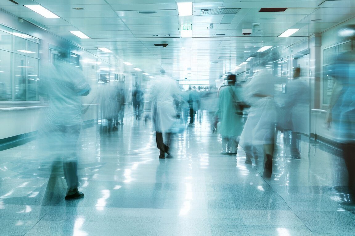 A motion blurred photograph of a hospital interior.