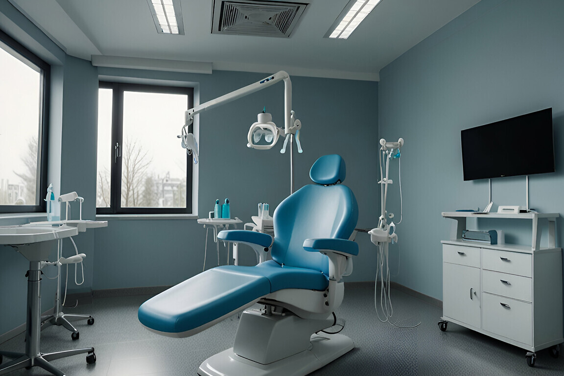 Modern dental clinic with a neat blue and white theme