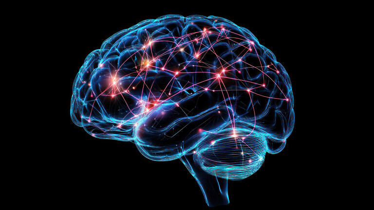 A medical illustration of the brain with highlighted regions associated with different functions and nervous system activities