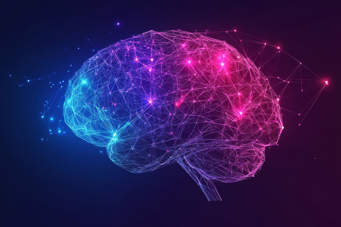 Abstract low-poly digital human brain.