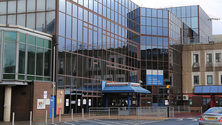 The University Hospital NHS Foundation Trust entrance on Grafton Street, Manchester.